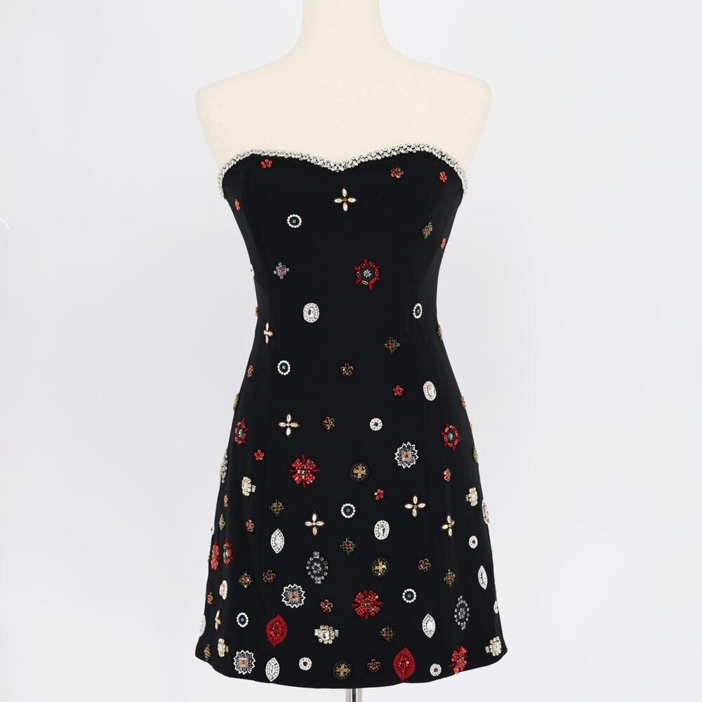 Alice + Olivia Women Embellished Iva Strapless Sweetheart Mini Dress Size US 4 - Picture 6 of 14